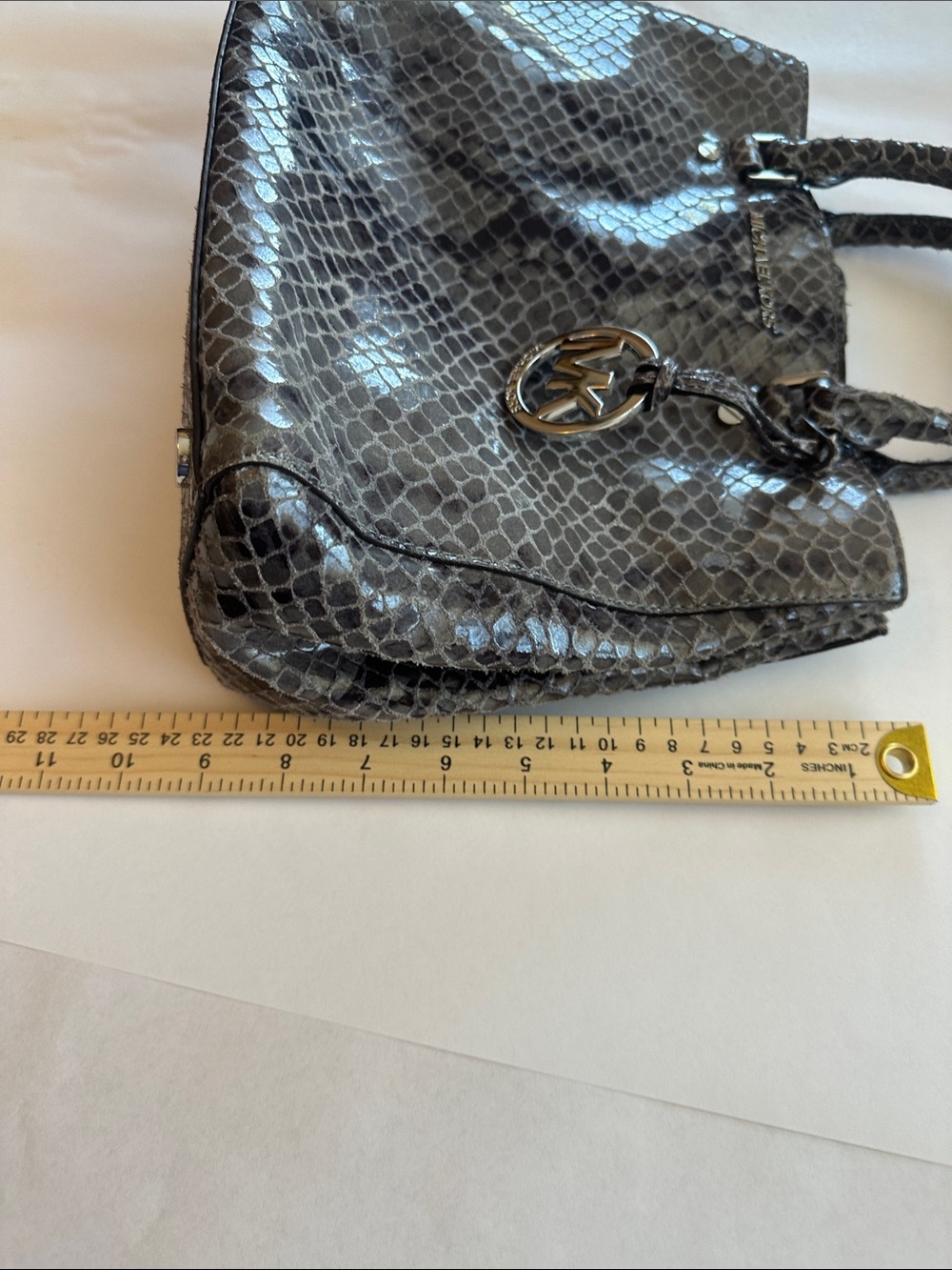 Michael Kors Gray Phyton Embossed Leather Satchel - Picture 4 of 11